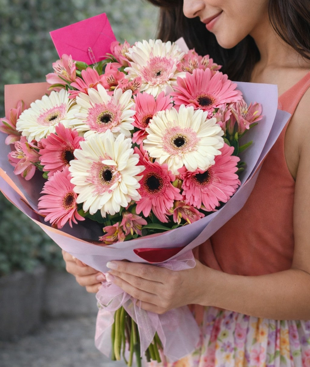 "Ramo de gerberas rosas y blancas, detalle floral ideal para regalar solo porque sí en Monterrey"